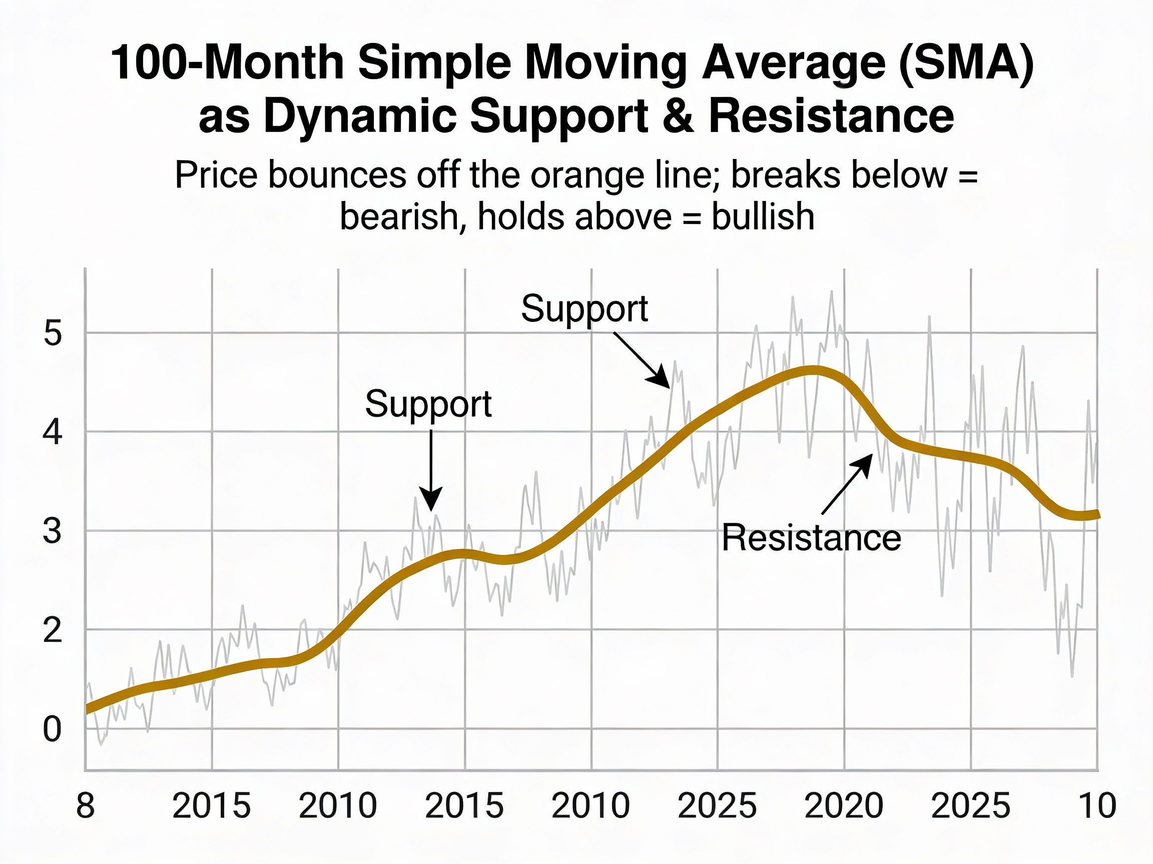 100-Month SMA as Dynamic Support and Resistance